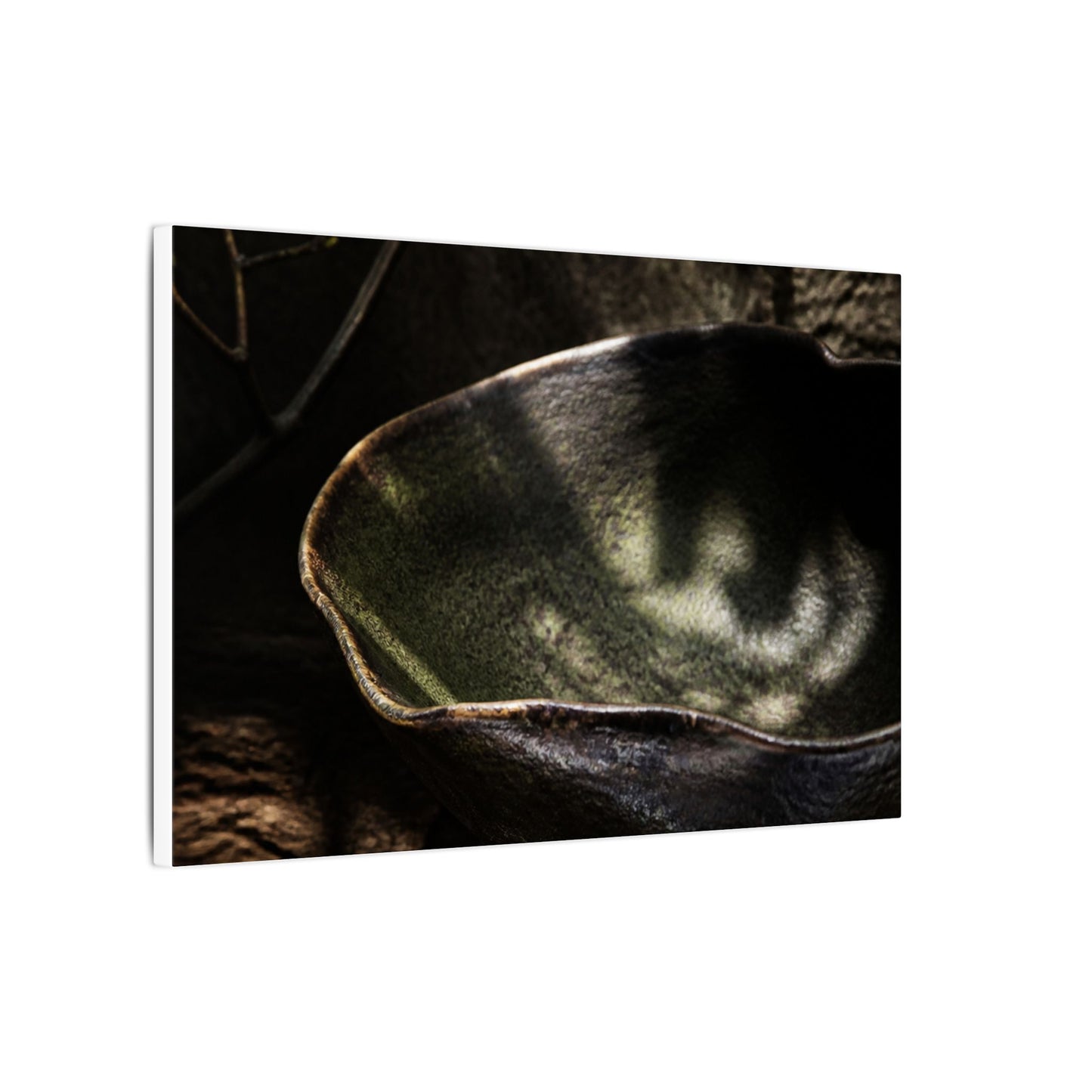Sophisticated Ceramic Bowl Canvas Art - Dark Texture Dark Japandi