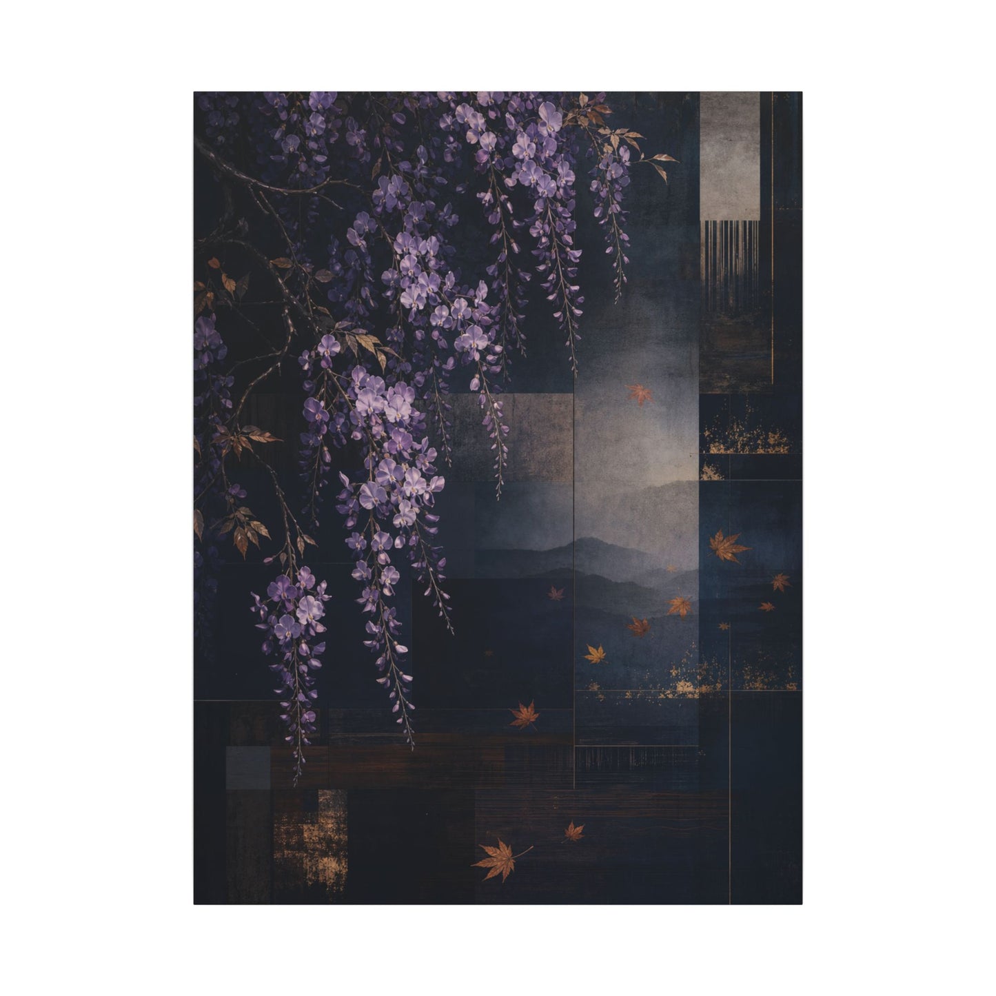 Dawn Wisteria Canvas Art - Dark Japandi Fukinsei