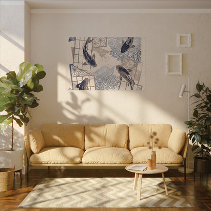 Earthy Koi Pond Canvas Art - Japanese Pattern Japandi