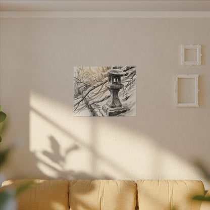 Golden Hour Stone Lantern Canvas Art - Japandi Kanso
