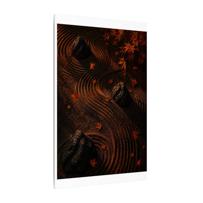 Dark Japandi Rock Garden in Golden Hour | Charcoal Ink Canvas Art