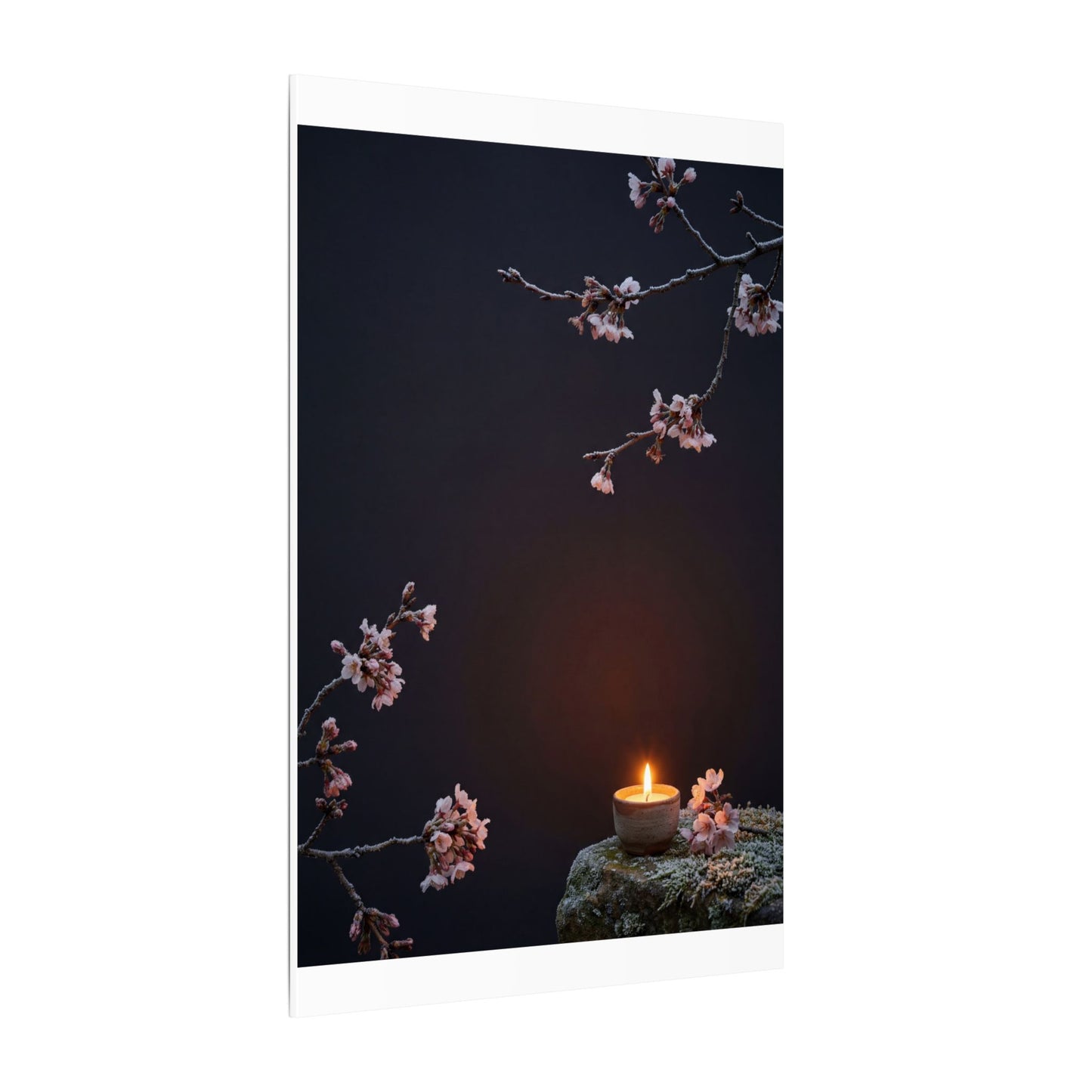 Dark Japandi Cherry Blossom in Candlelight | Moody Minimal Canvas Art
