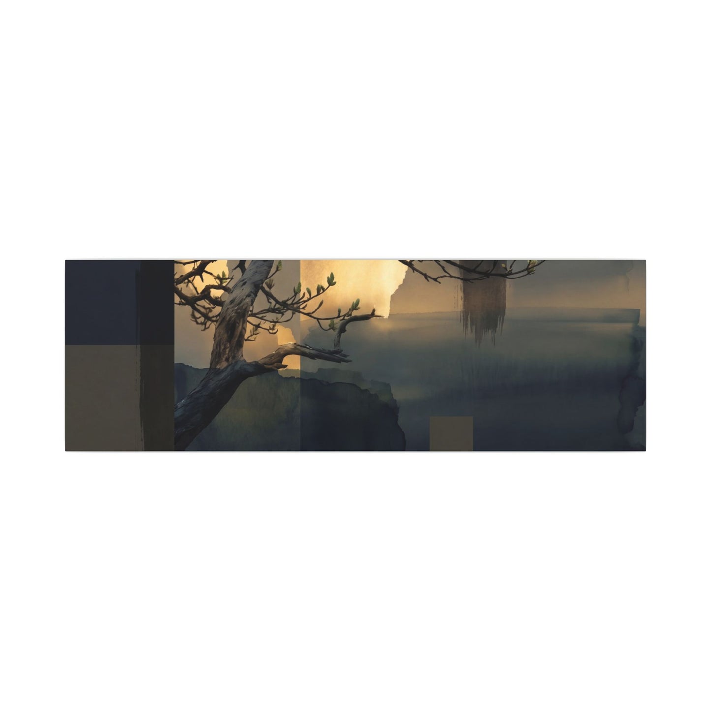 Golden Hour Pine Tree Canvas Art - Dark Japandi Kanso