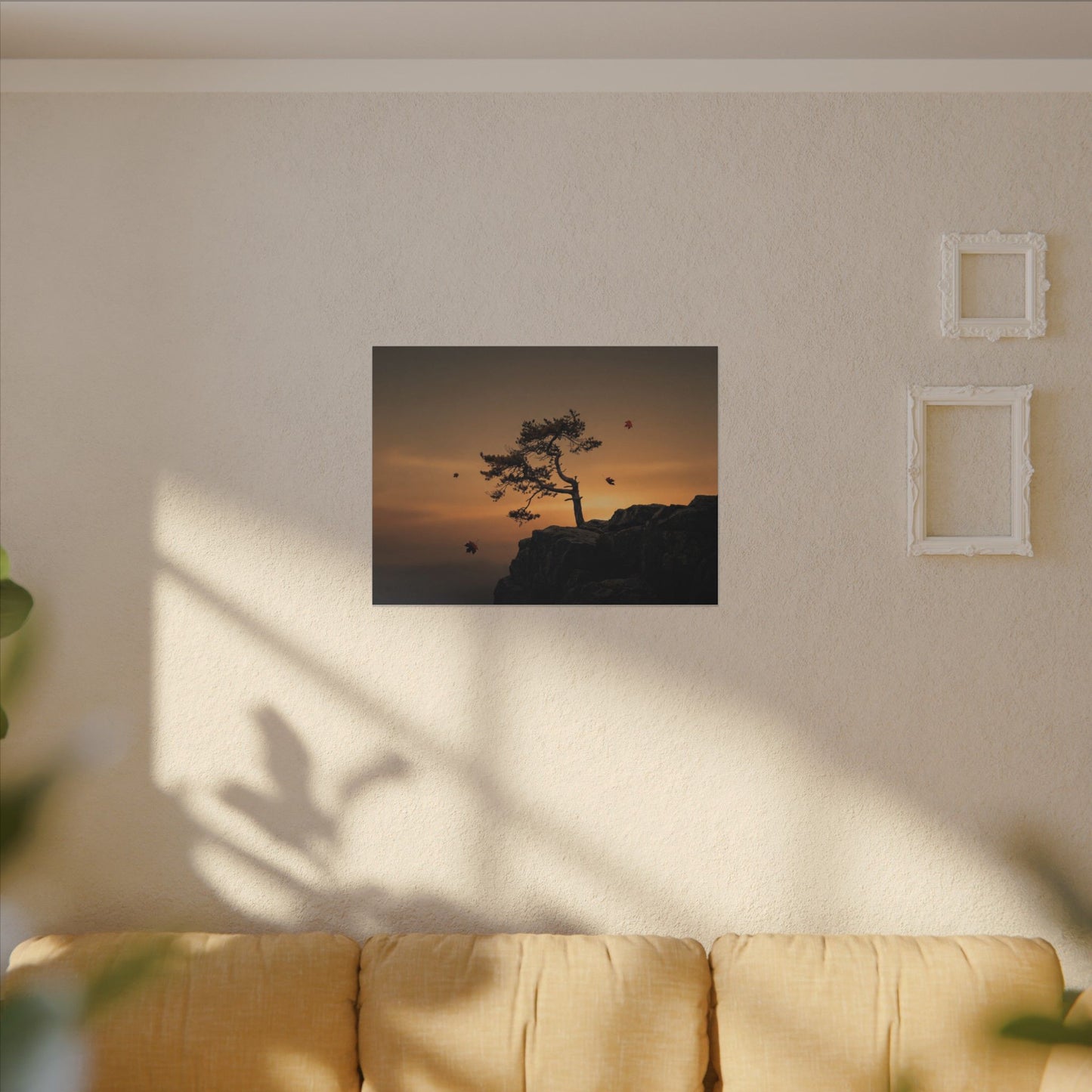 Dark Japandi Pine Tree in Golden Hour | Moody Minimal Canvas Art