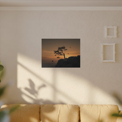 Dark Japandi Pine Tree in Golden Hour | Moody Minimal Canvas Art