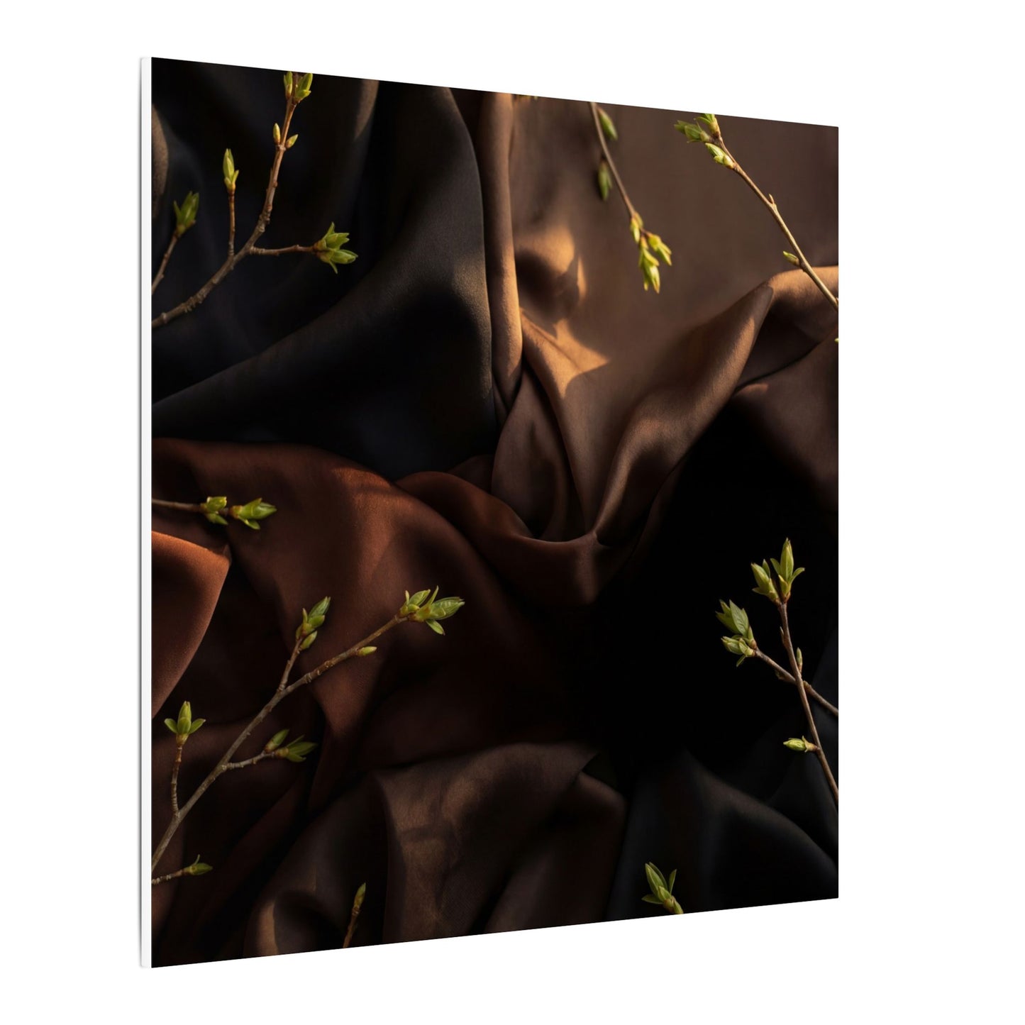Dark Japandi Silk Drape in Golden Hour | Moody Minimal Canvas Art
