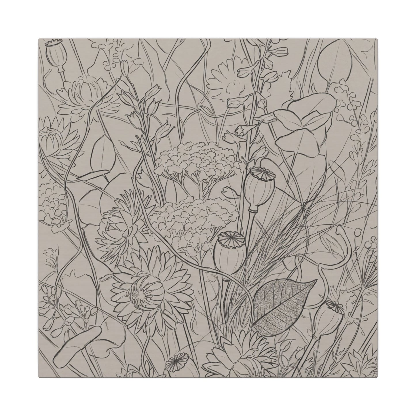 Summer Dried Flowers Minimal Line Canvas Art | Elegant Decor