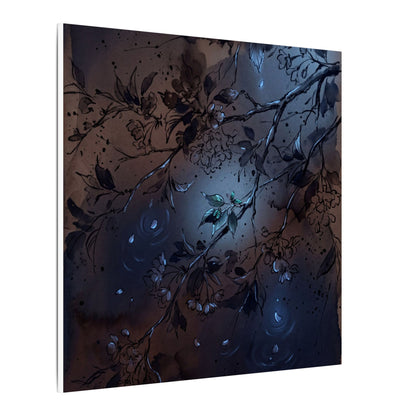 Bold Cherry Blossom Canvas Art - Charcoal Ink Dark Japandi