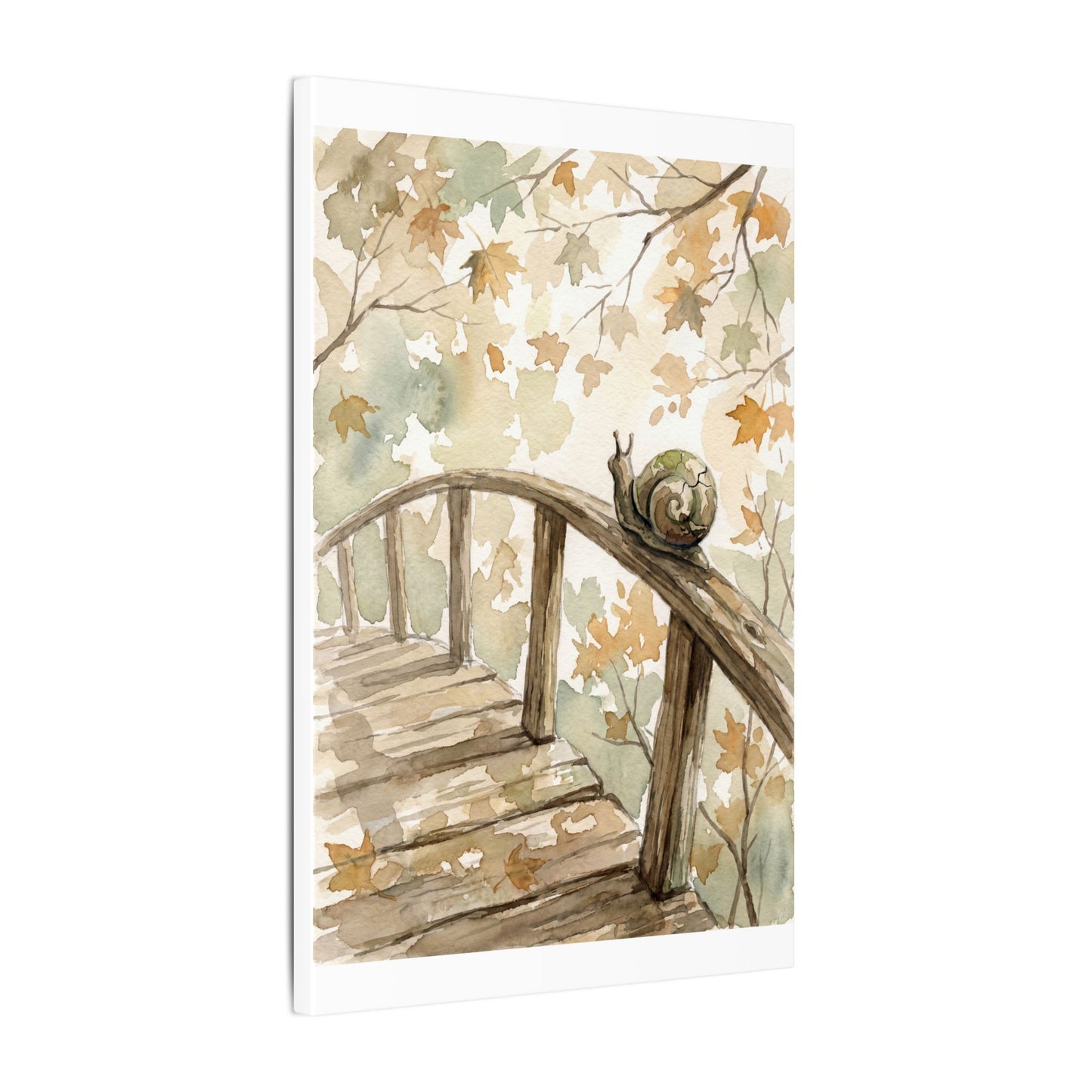 Wooden Bridge Canvas Art | Autumn Japandi Watercolor Art