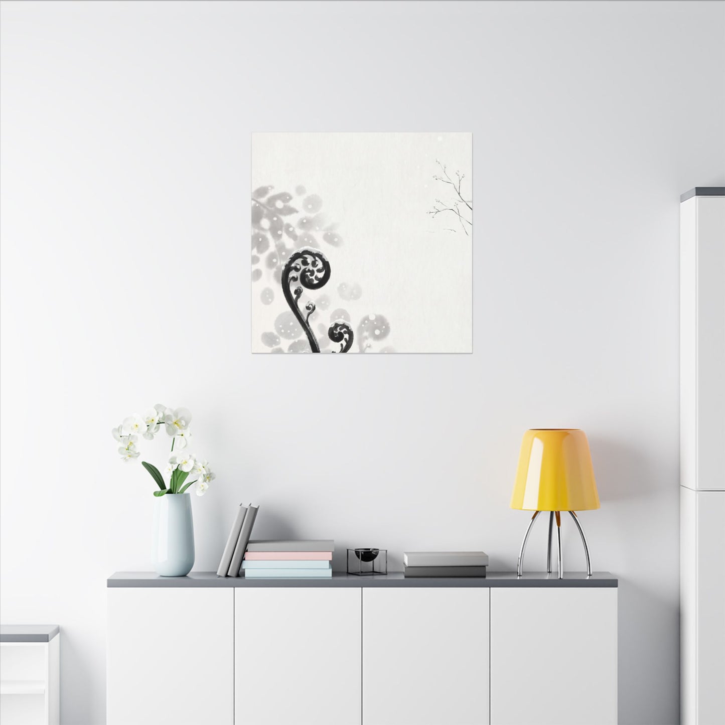 Winter Fern Unfurling Ukiyo E Inspired Canvas Art | Peaceful Decor