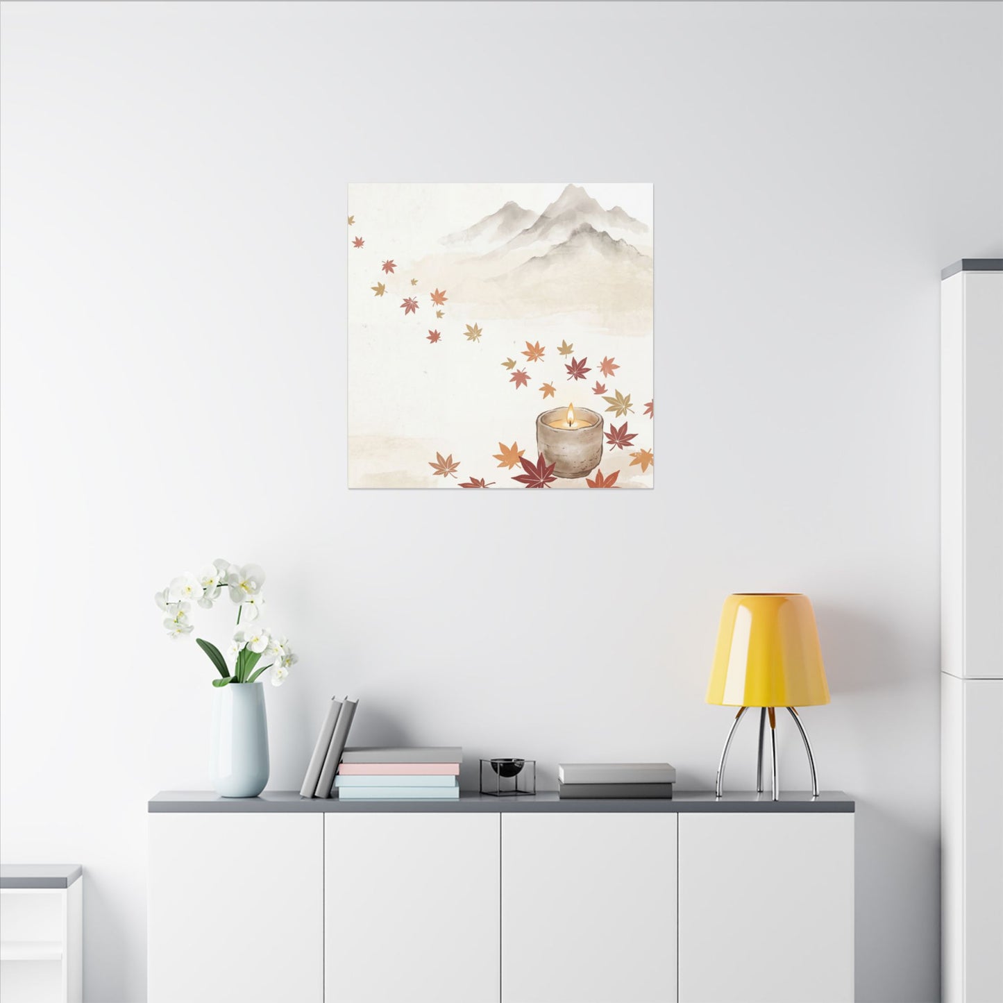 Earthy Mountain Mist Canvas Art - Japanese Pattern Japandi