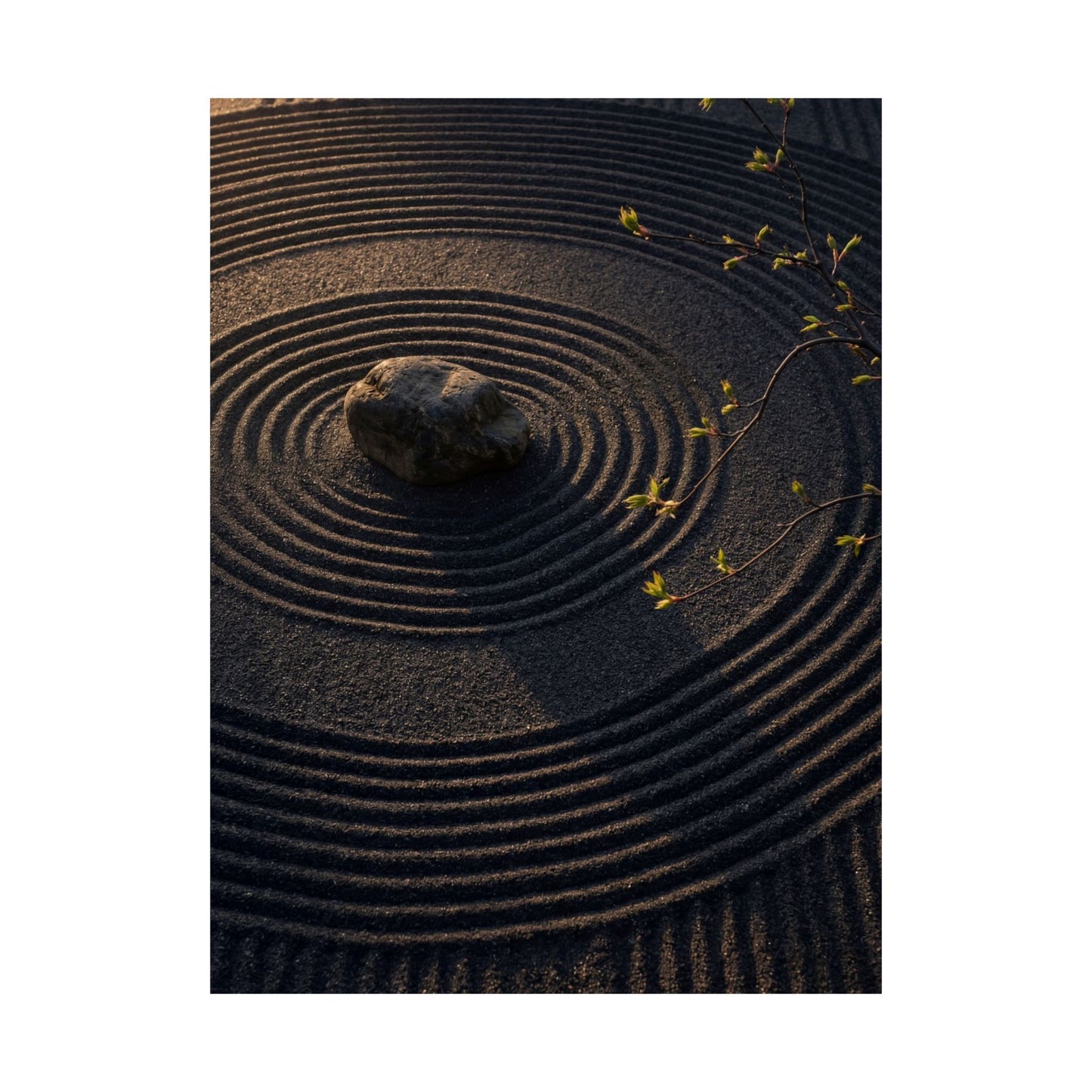 Dark Japandi Rock Garden in Golden Hour | Shadow Zen Wall Art Print
