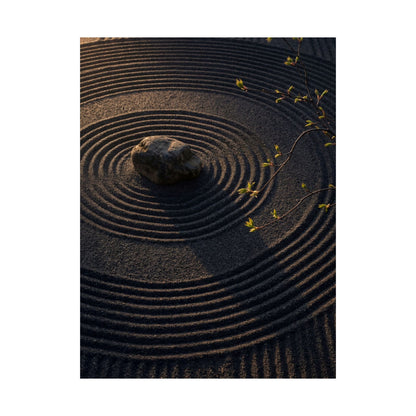 Dark Japandi Rock Garden in Golden Hour | Shadow Zen Wall Art Print