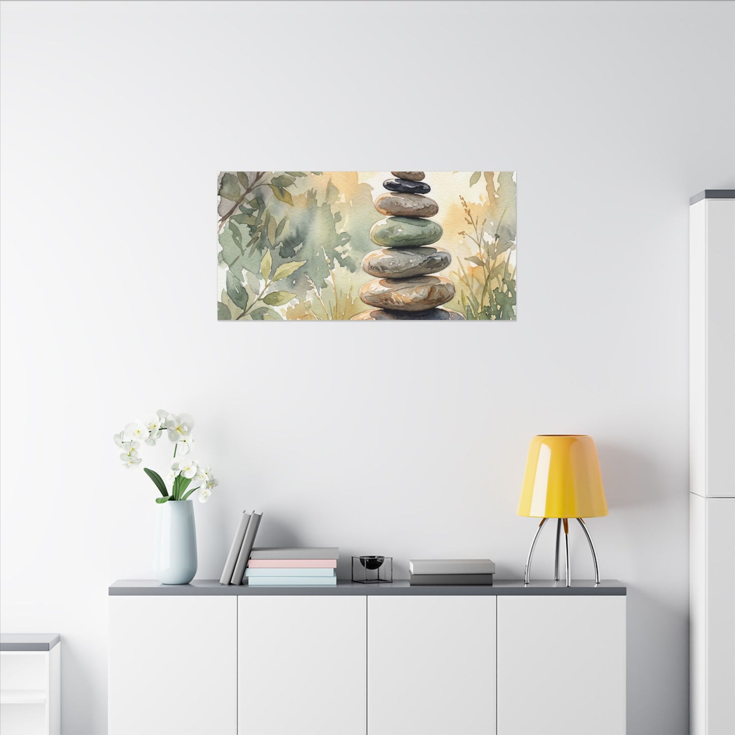 Golden Hour River Stones Canvas Art - Japandi Mono No Aware