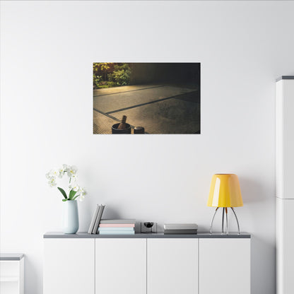 Dark Japandi Tea Ceremony in Golden Hour | Dark Texture Canvas Art