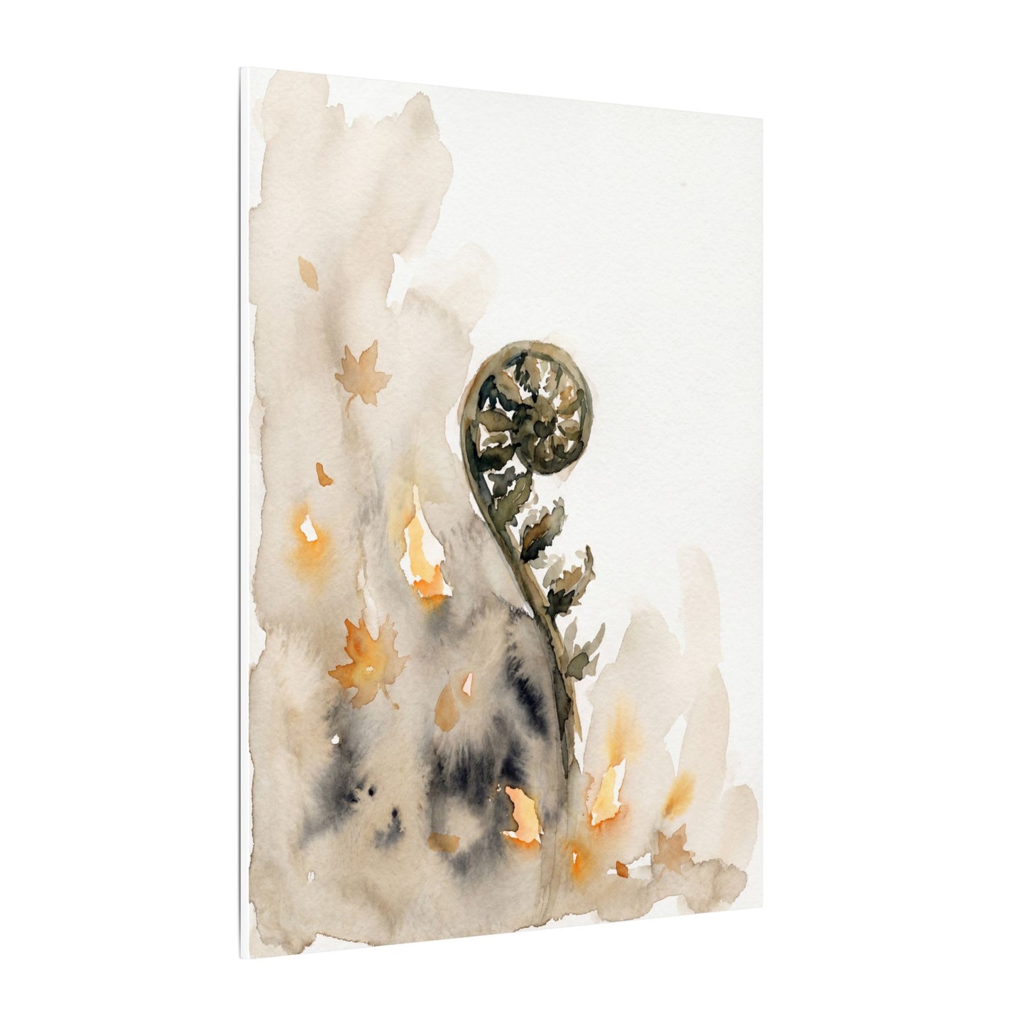 Fern Unfurling Watercolor Canvas Art | Earthy Japandi Art