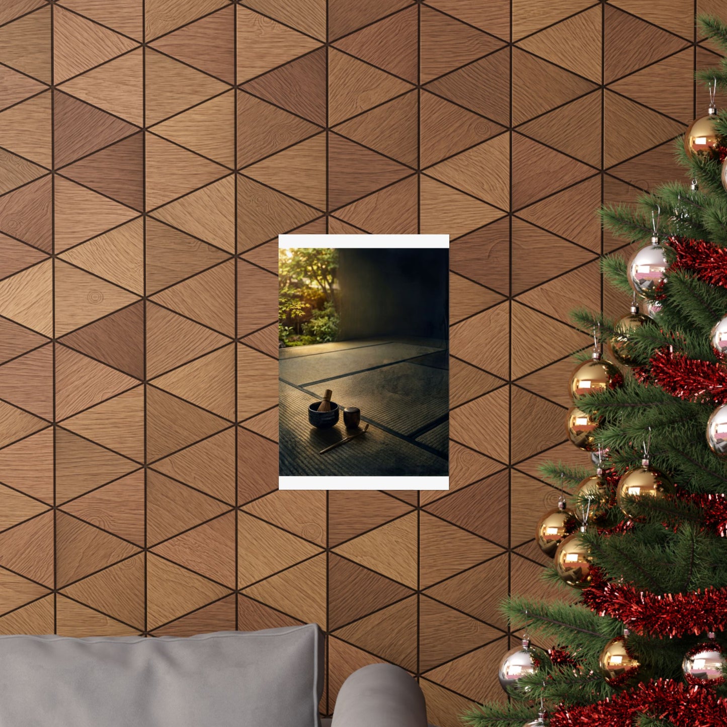 Dark Japandi Tea Ceremony in Golden Hour | Dark Texture Wall Art Print