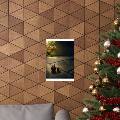 Dark Japandi Tea Ceremony in Golden Hour | Dark Texture Wall Art Print