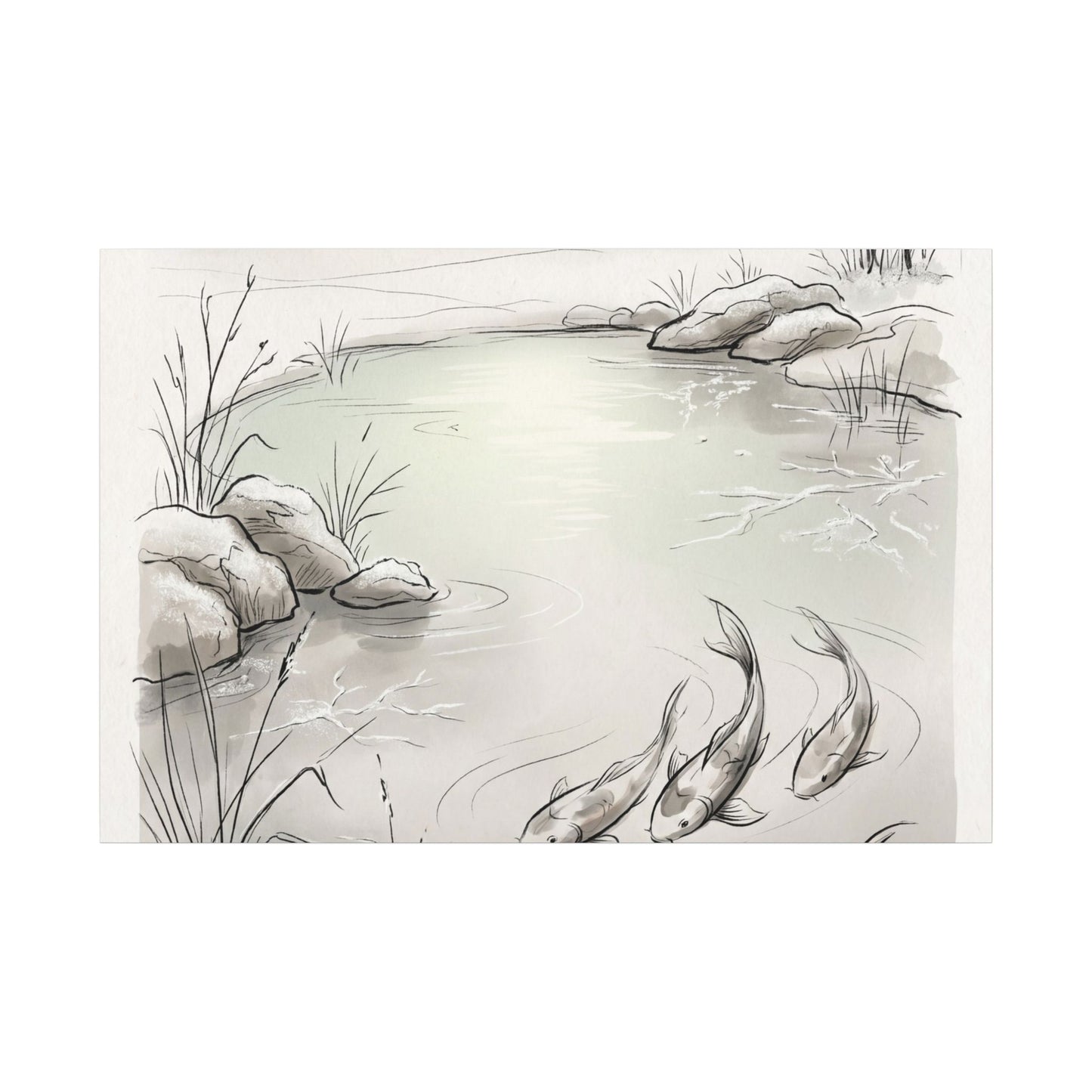 Koi Pond Minimal Line Canvas Art | Cozy Japandi Art