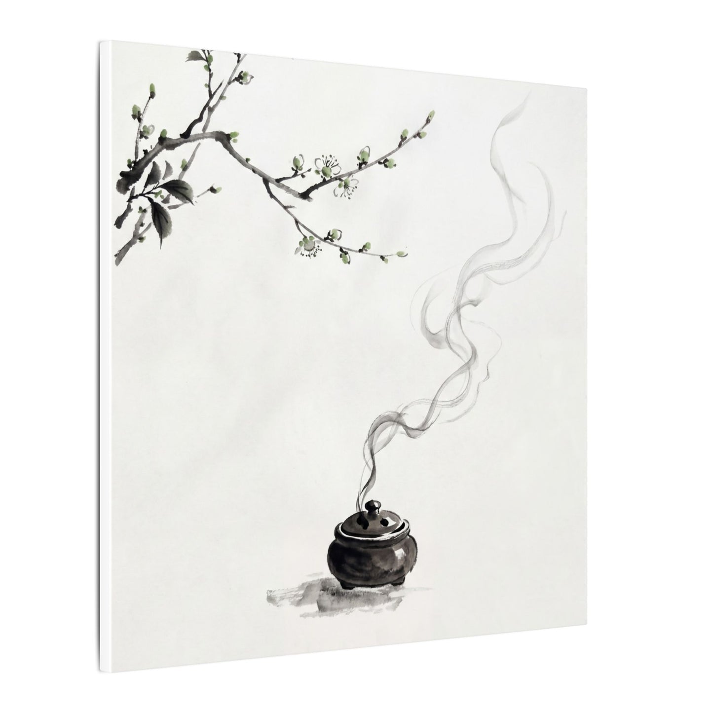 Calm Incense Smoke Canvas Art - Sumi E Zen