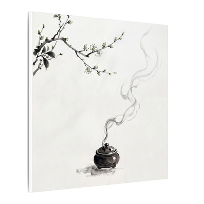 Calm Incense Smoke Canvas Art - Sumi E Zen