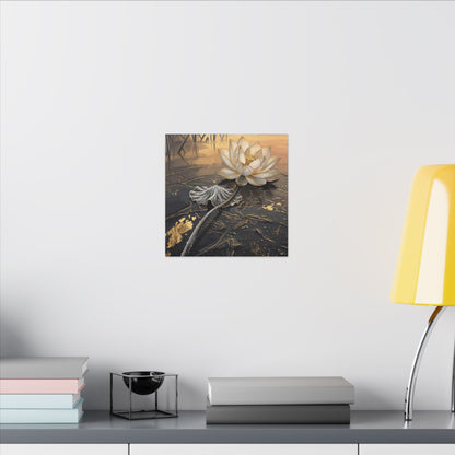 Kintsugi Lotus Flower in Golden Hour | Gold Vein Canvas Art