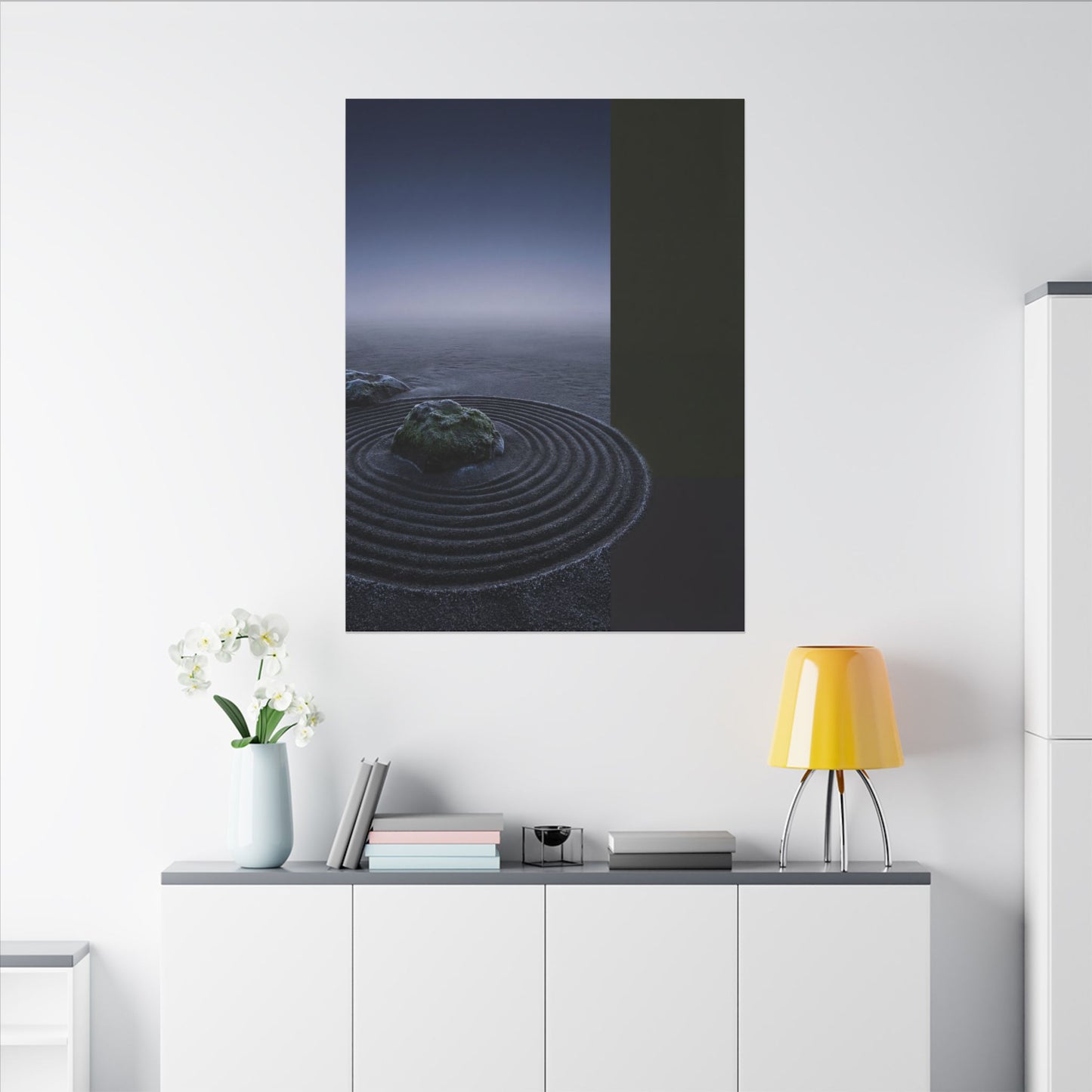 Ma Rock Garden Canvas Art - Dark Japandi Moody Minimal