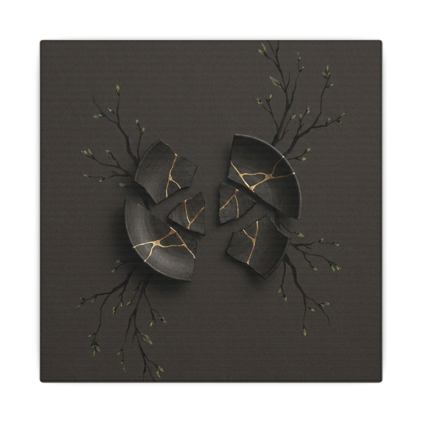 Sophisticated Broken Pottery Canvas Art - Charcoal Ink Dark Japandi
