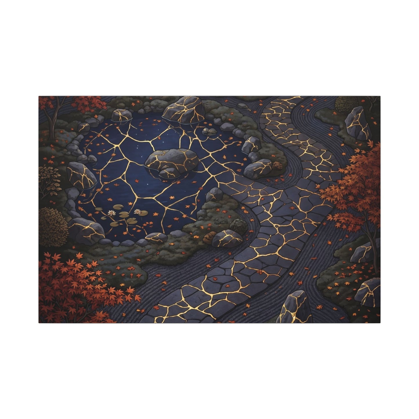 Moonlit Garden Gold Vein Canvas Art | Resilient Kintsugi Art