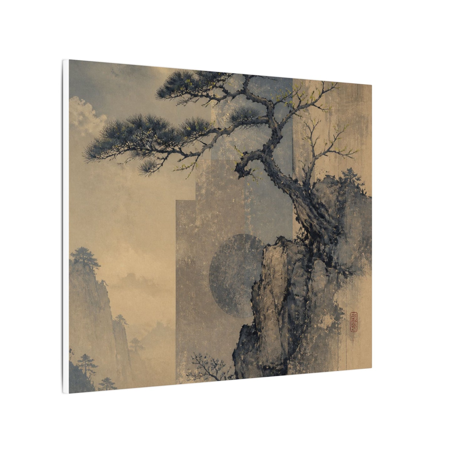 Japandi Pine Tree in Moonlight | Japanese Pattern Canvas Art