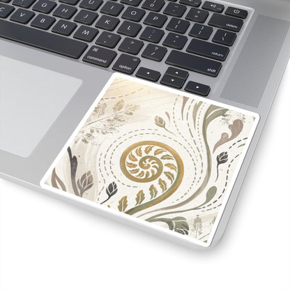 Warm Fern Unfurling Sticker - Japanese Pattern Japandi Art Print