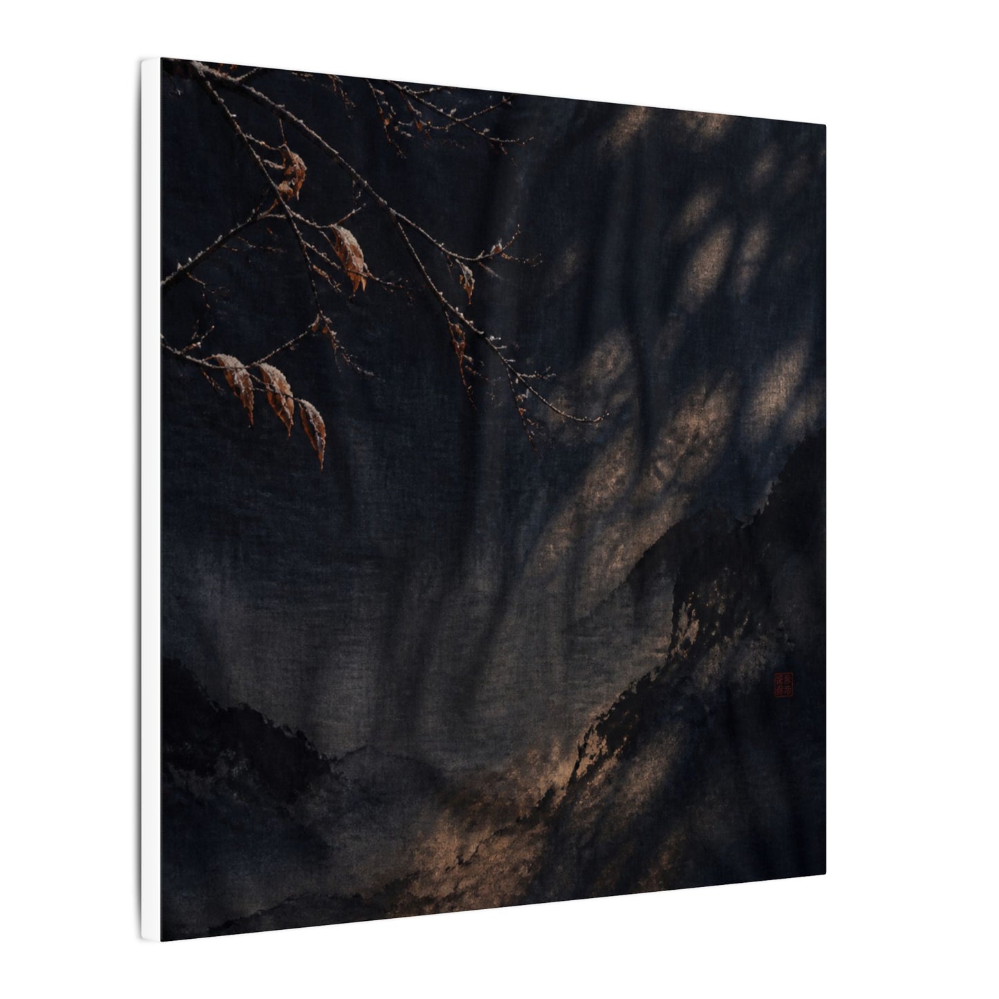 Atmospheric Silk Drape Canvas Art - Charcoal Ink Dark Japandi