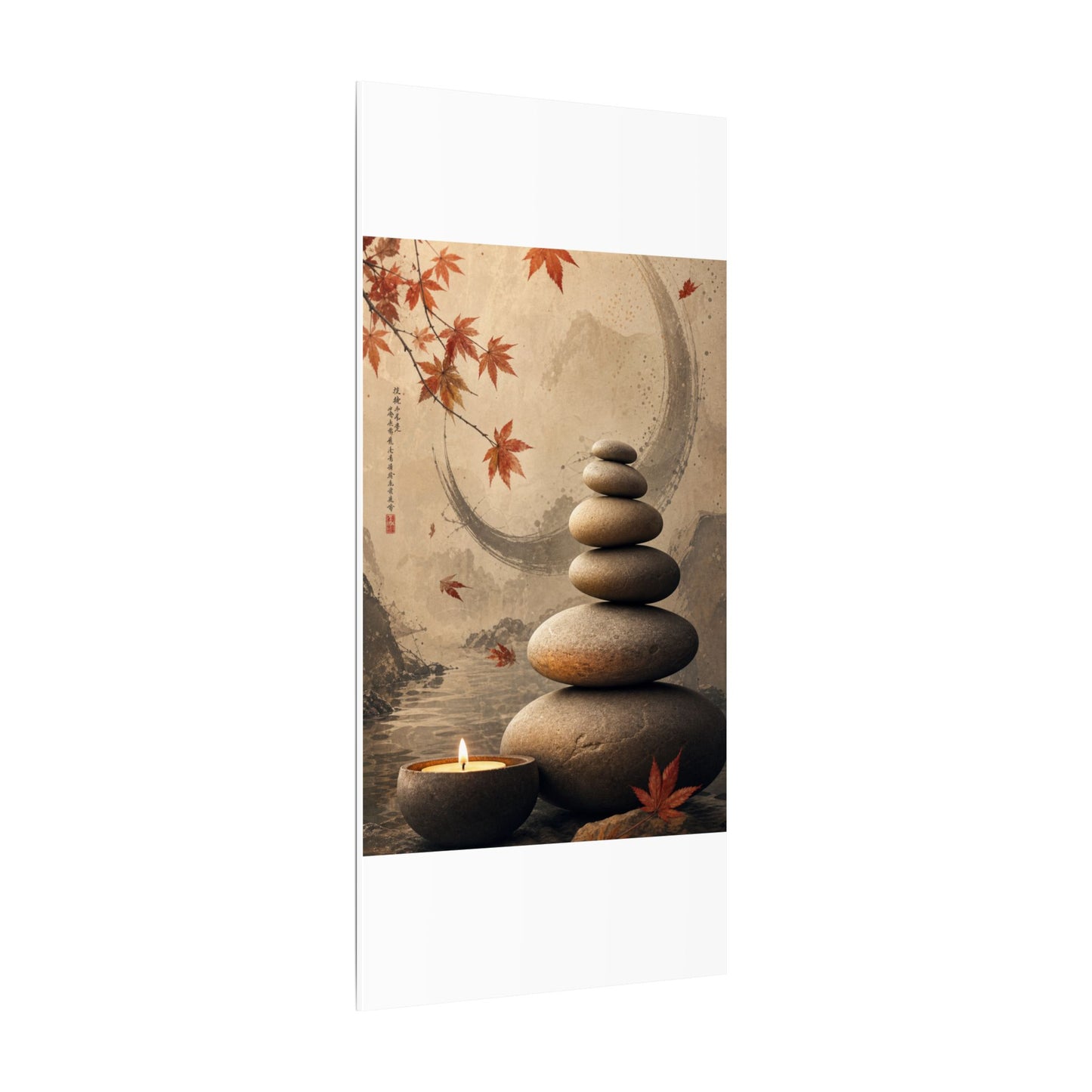 Japandi River Stones in Candlelight | Japanese Pattern Canvas Art