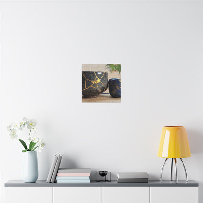 Tea Ceremony Crackle Gold Canvas Art | Philosophical Kintsugi Art
