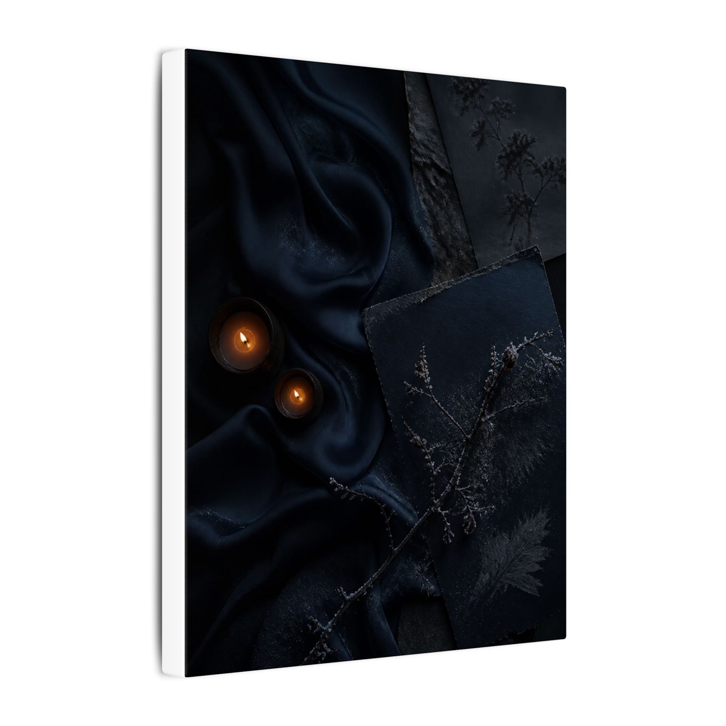 Candlelight Silk Drape Canvas Art - Dark Japandi Kanso