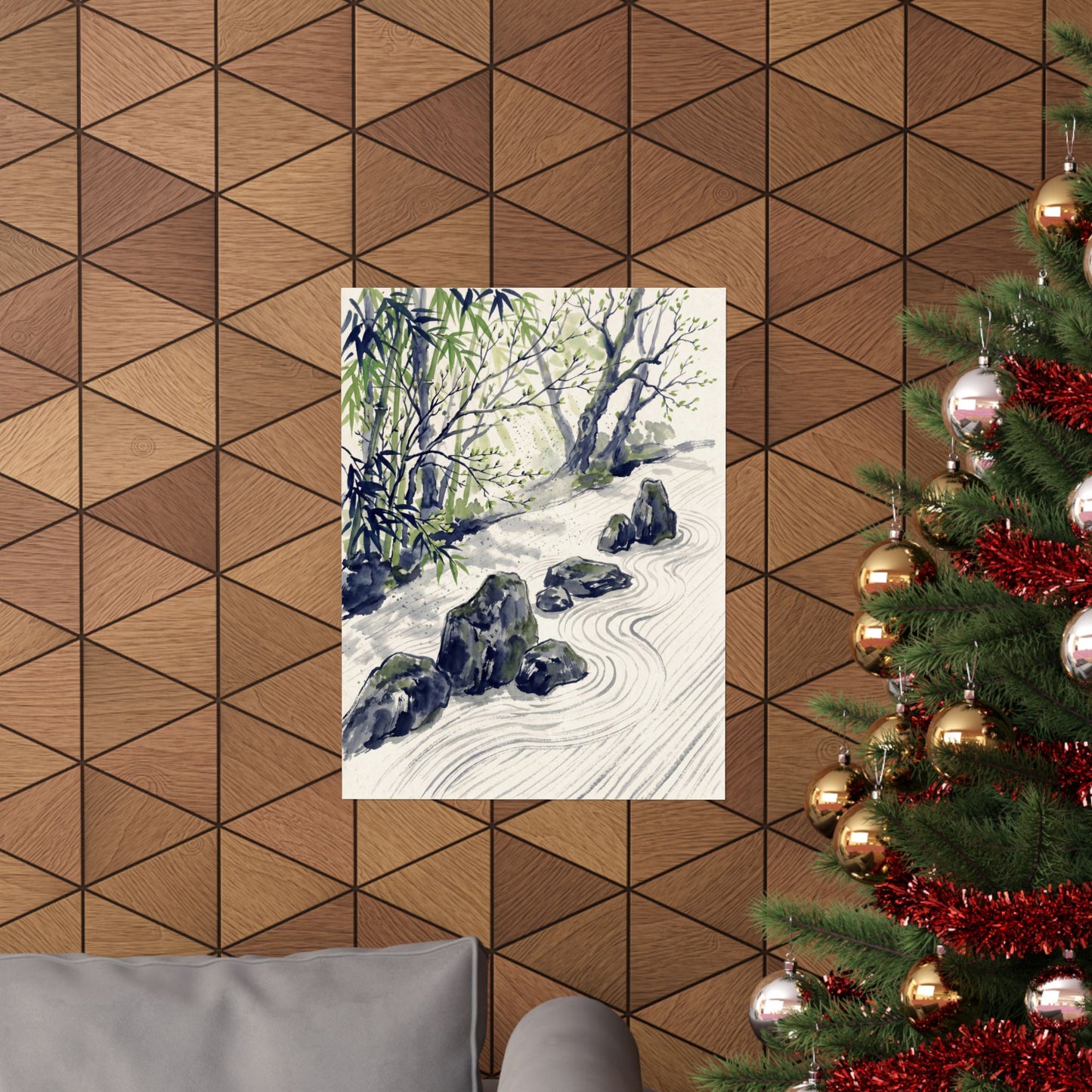 Zen Rock Garden in Dappled | Sumi E Wall Art Print