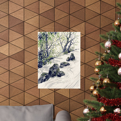 Zen Rock Garden in Dappled | Sumi E Wall Art Print