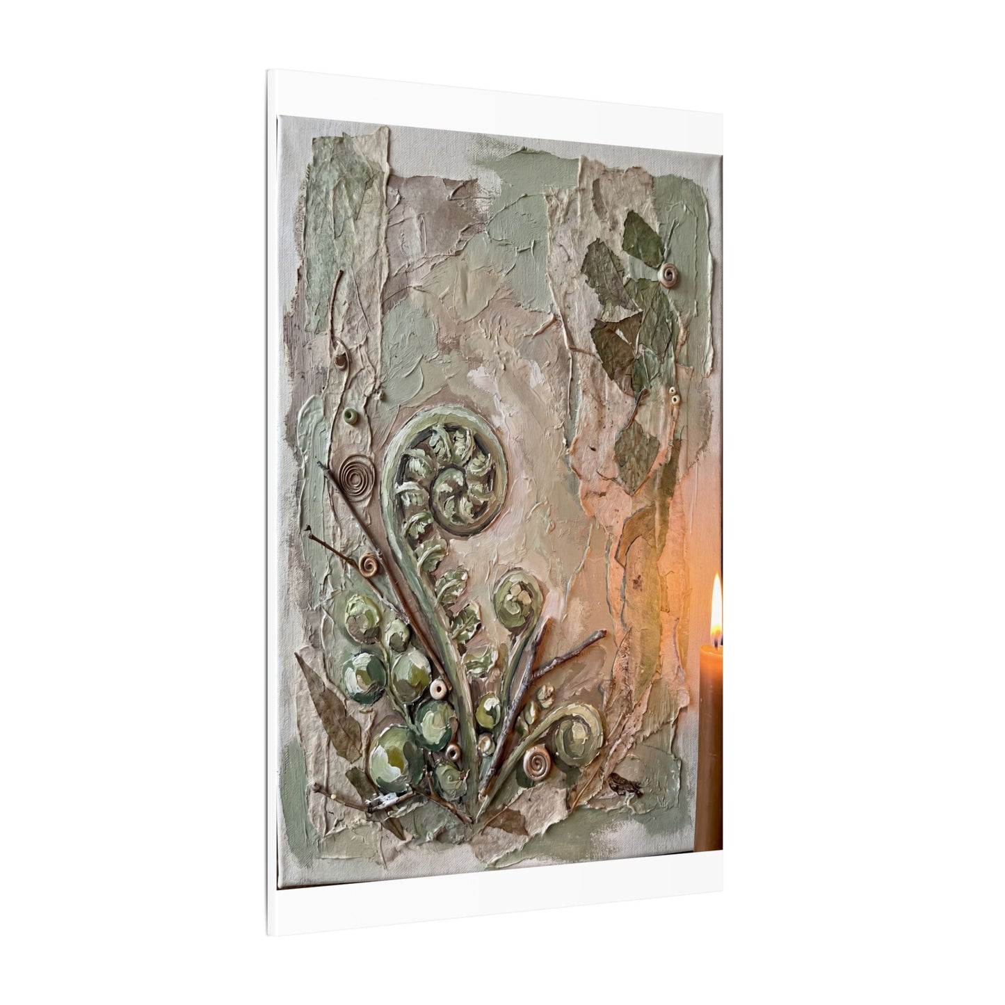 Japandi Fern Unfurling in Candlelight | Texture Canvas Art