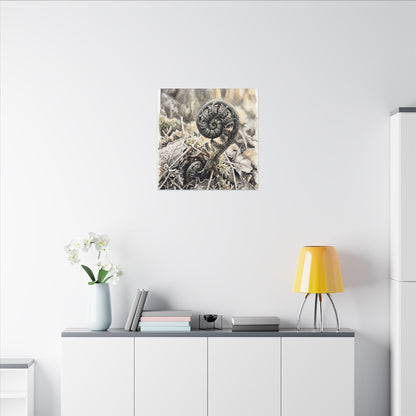 Japandi Fern Unfurling in Golden Hour | Watercolor Canvas Art