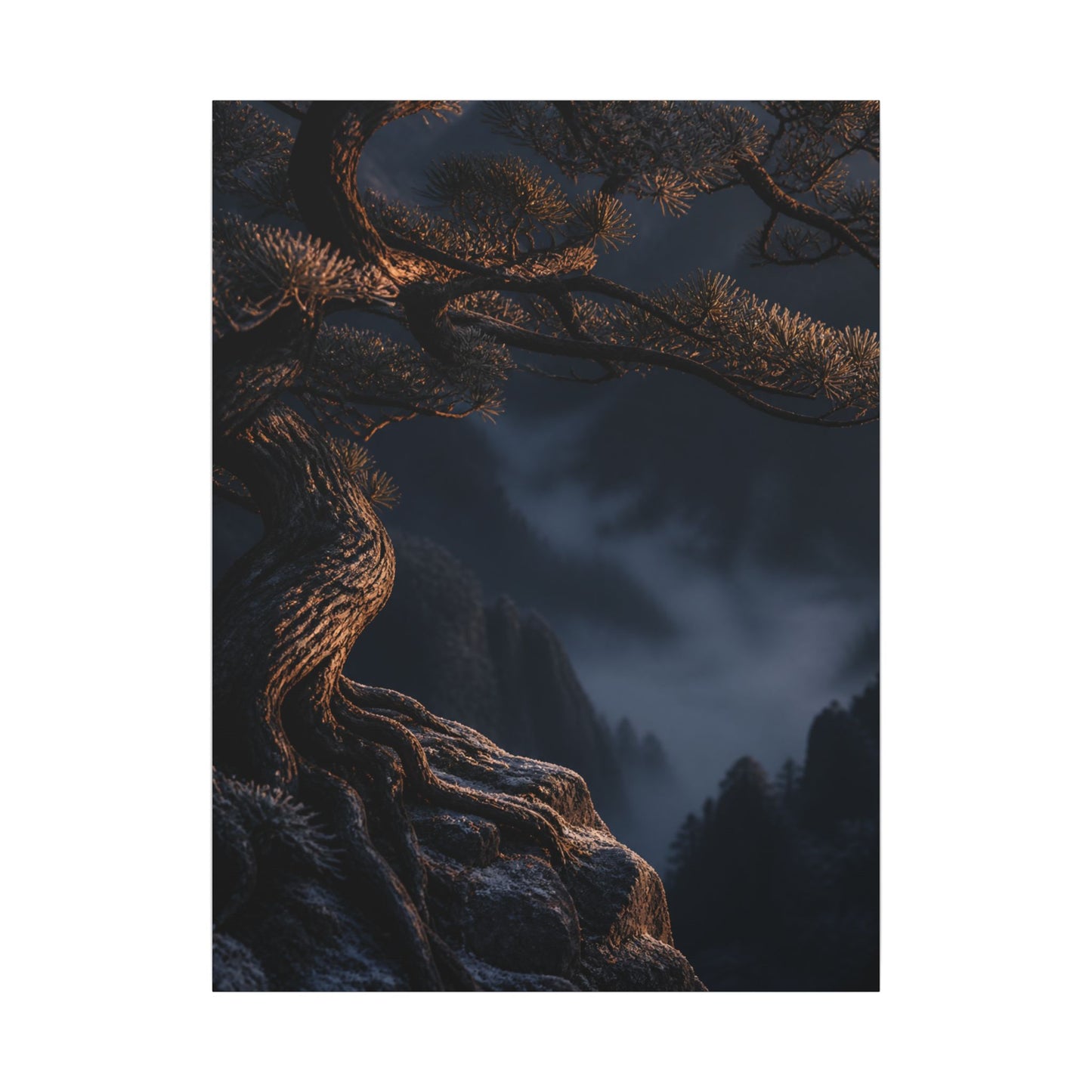 Bold Pine Tree Canvas Art - Shadow Zen Dark Japandi