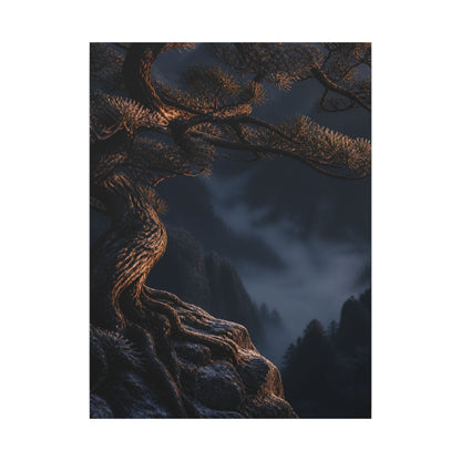 Bold Pine Tree Canvas Art - Shadow Zen Dark Japandi