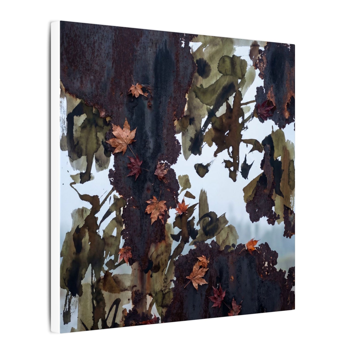 Rust Patina Charcoal Ink Canvas Art | Sophisticated Dark Japandi Art