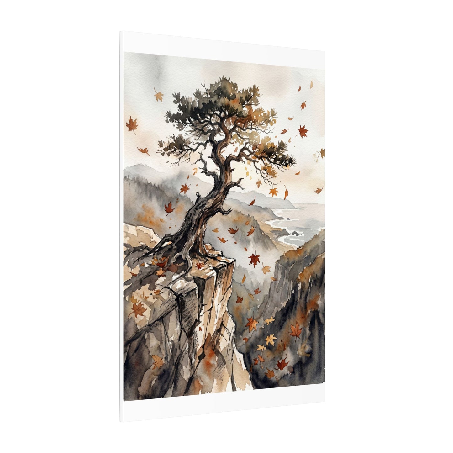 Autumn Pine Tree Watercolor Canvas Art | Warm Decor