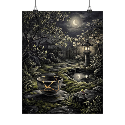 Kintsugi Moonlit Garden in Dappled | Gold Repair Wall Art Print Art Print