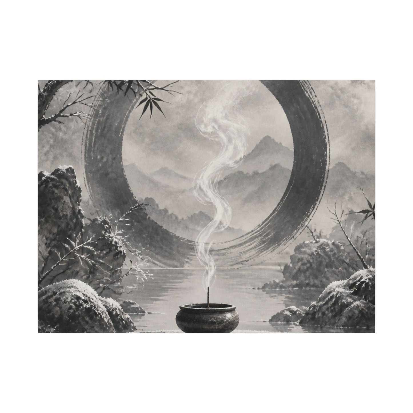 Incense Smoke Canvas Art | Winter Zen Sumi E Art