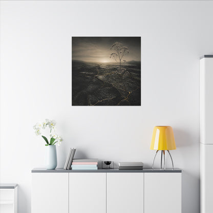Dawn Cracked Earth Canvas Art - Dark Japandi Mono No Aware