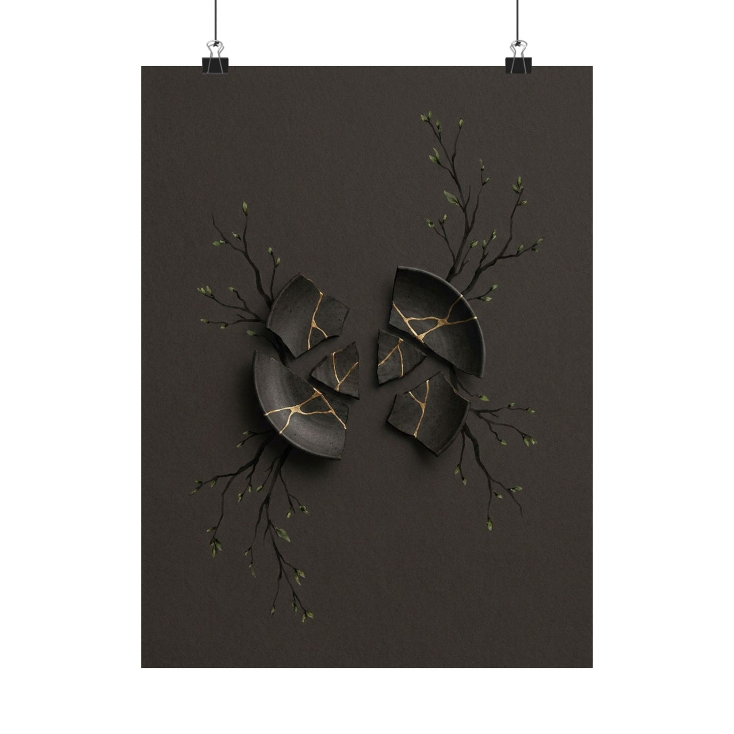 Dark Japandi Broken Pottery in Overcast | Charcoal Ink Wall Art Print