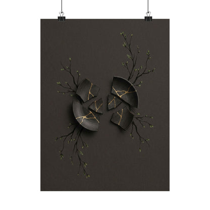 Dark Japandi Broken Pottery in Overcast | Charcoal Ink Wall Art Print