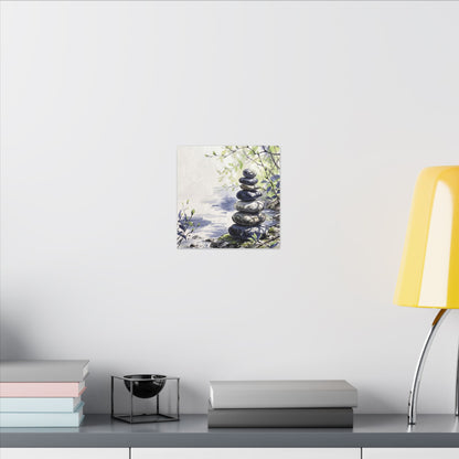 River Stones Sumi E Canvas Art | Serene Zen Art