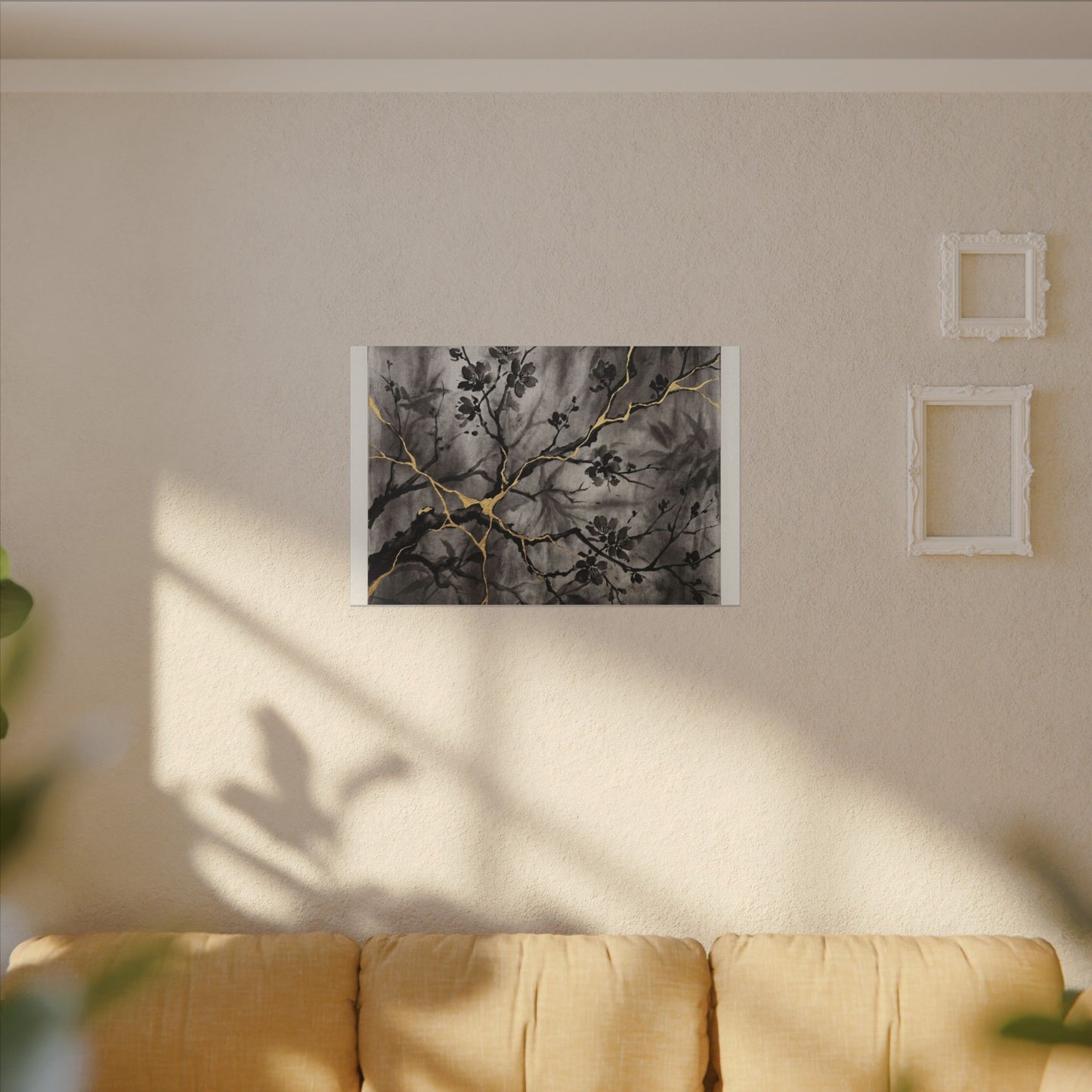 Kanso Cherry Blossom Canvas Art - Kintsugi Crackle Gold